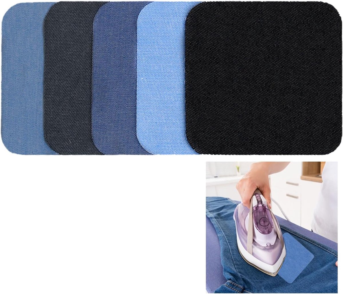 Strijkpatches voor jeans, 25 stuks patches om op te strijken, jeanspatches om op te strijken binnen en buiten, katoenen patches, reparatieset voor kleding, broeken, stof, 7,5 cm x 7,5 cm (blauw en
