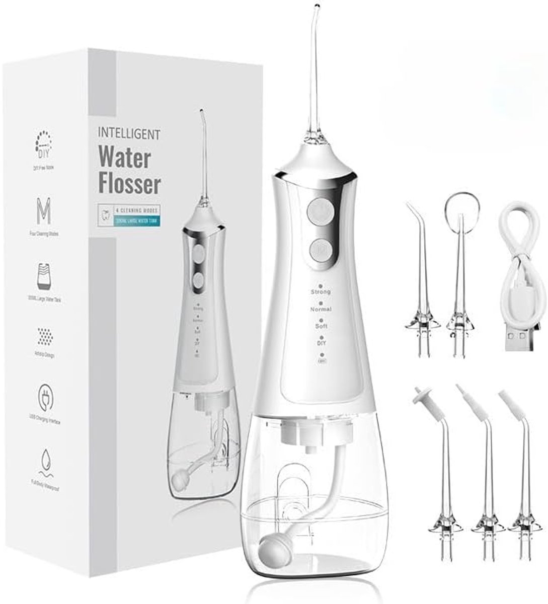 Elektrische waterflosser, draagbare tandflosser voor mondreiniging (L11 Wit)
