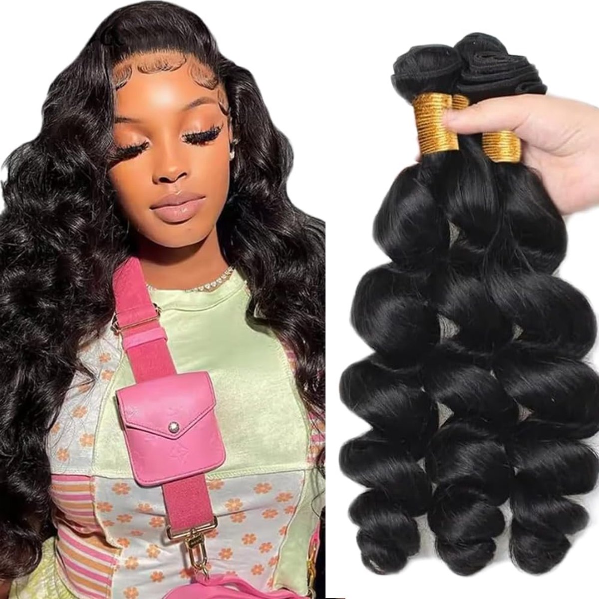 Human Hair Extension Loose Wave menselijk haar Bundles Unprocessed Brazilian Virgin Hair 1B Natural Black Minimal detachment For Women 3 Bundles Total 150g 12 14 16 Inch