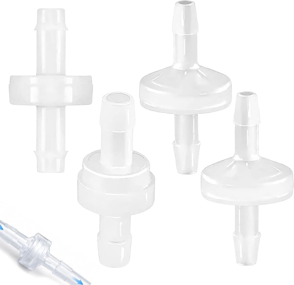 4 stuks terugslagklep van kunststof, wit, 3 mm, 4 mm, 5 mm, 6 mm, eenrichtingsventiel, eenvoudig te installeren voor water, lucht en vloeistoffen