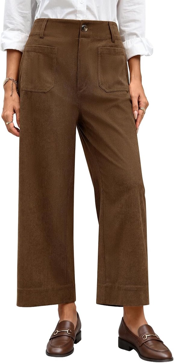 Broek Dames Cropped Wijde Pijpen Broek