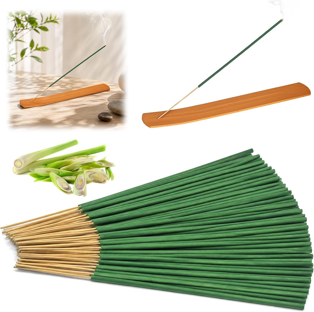 Wierookstokjes, citroengras-afweerstokjes met houten houder, premium wierookstokjes voor kamer, terras, picknicks, camping, meditatie, kamerreiniging, ontspanning