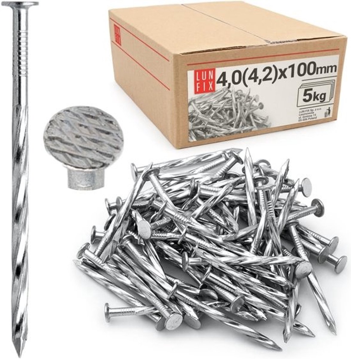 Houtschroefnagels - Gegalvaniseerde spijkers - Voor houtconstructies - Draaiende structuur - 4 x 100 mm - Zilver