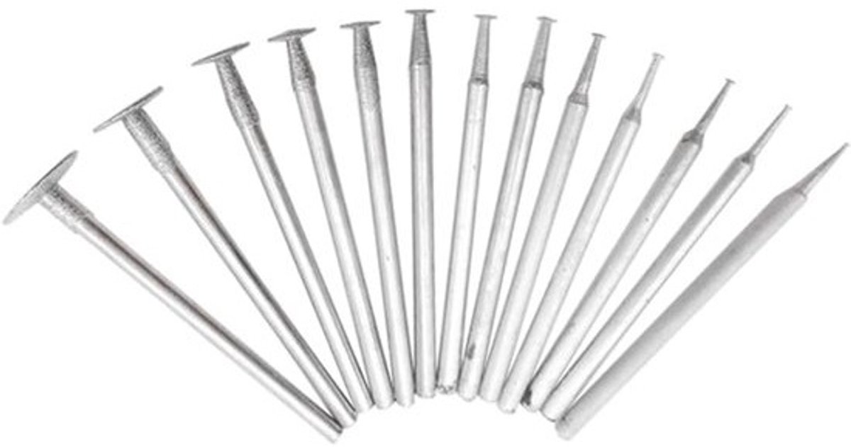 Diamantboren - voor slijpen - Frezen voor metaalbewerking - Precisiebewerking - 13-delige set - 2.35mm schacht - Zilver