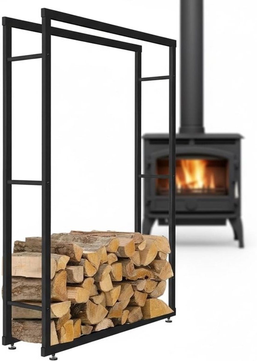 Brandhoutstandaard - Brandhoutrek - Opslag voor buitenhaard - Verstelbare poten - 150 x 40 cm - Zwart