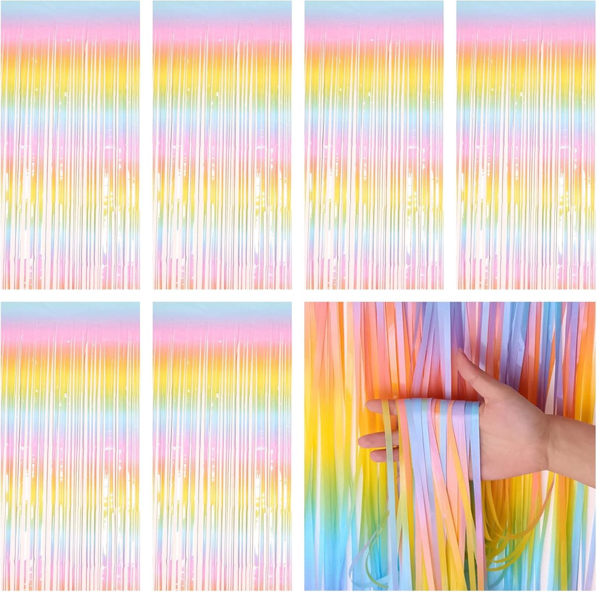 Lametta gordijnen 6 stuks - kleurrijk regenboogdesign - luchtgordijnen - perfect voor feestdecoratie - ShopVlot