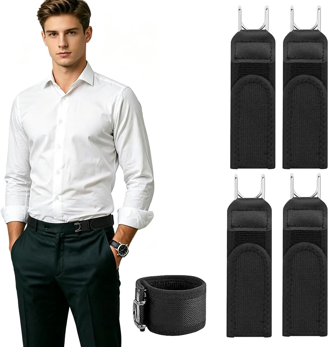 Pack of 4 belts without buckle, belt with metal hooks, no buckle, elastic, adjustable, invisible side, without buckle - ShopVlot