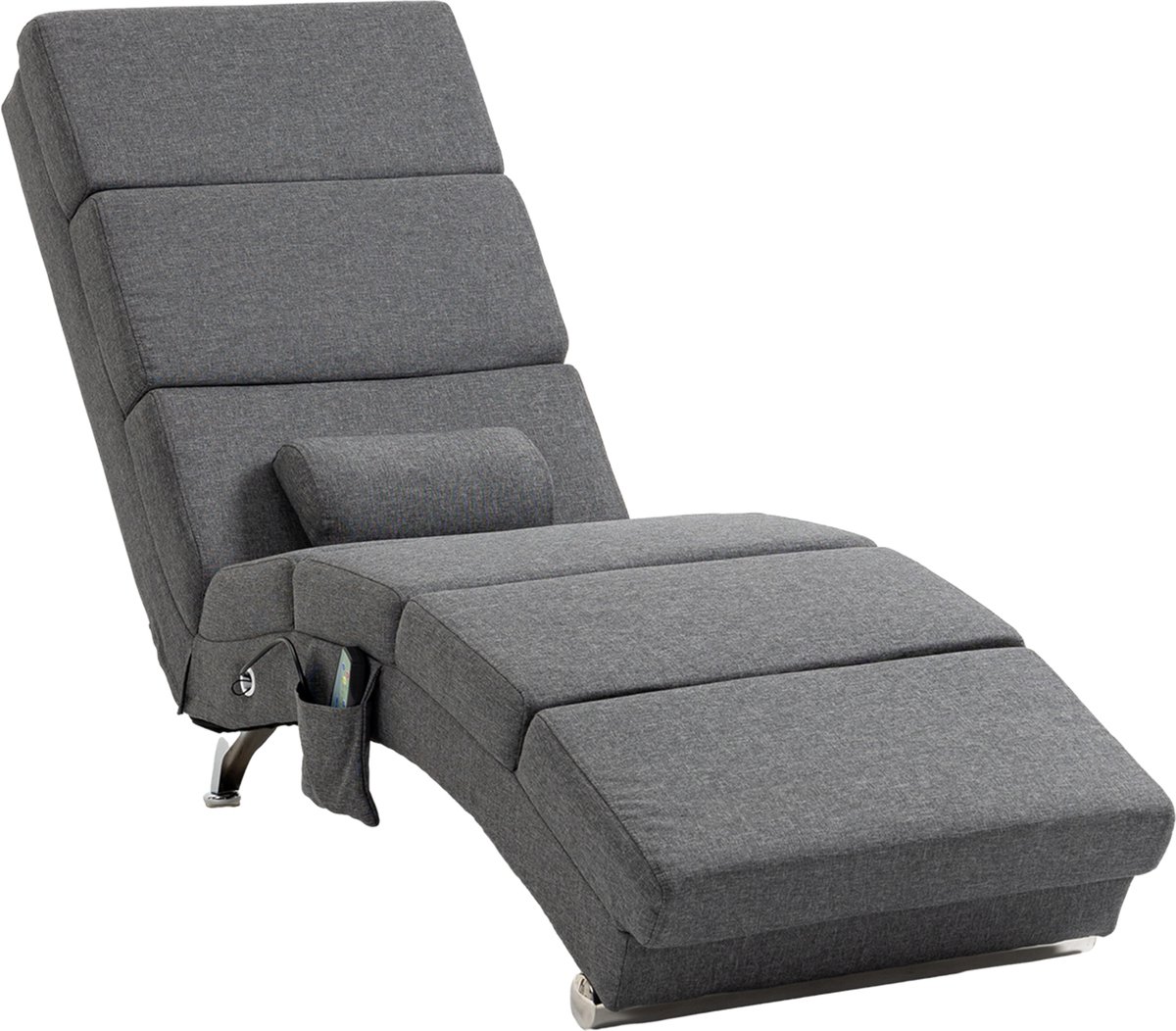 Homona Relaxfauteuil met massagefunctie - 8 vibratiepunten en lendenverwarming - Met afstandsbediening en kussen - 56 x 168 x 84 cm - Donkergrijs