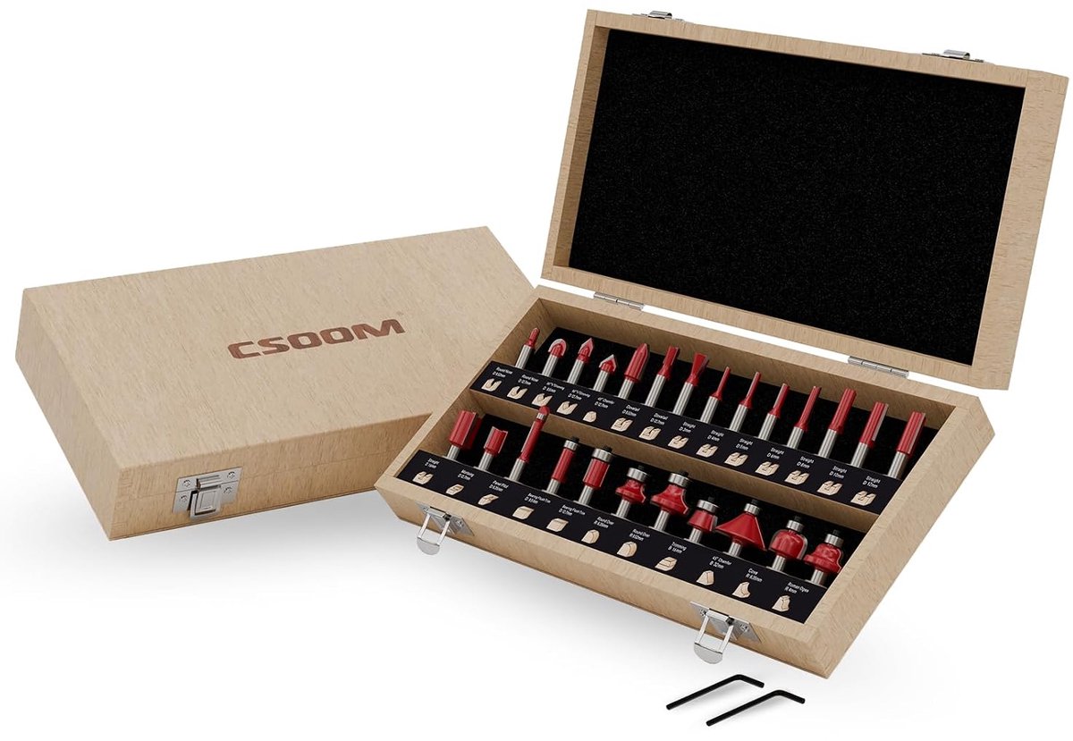 CSOOM 25 Piece Professional Woodworking Router Bit with Carbide Trimmer, Woodworking Tools - ShopVlot