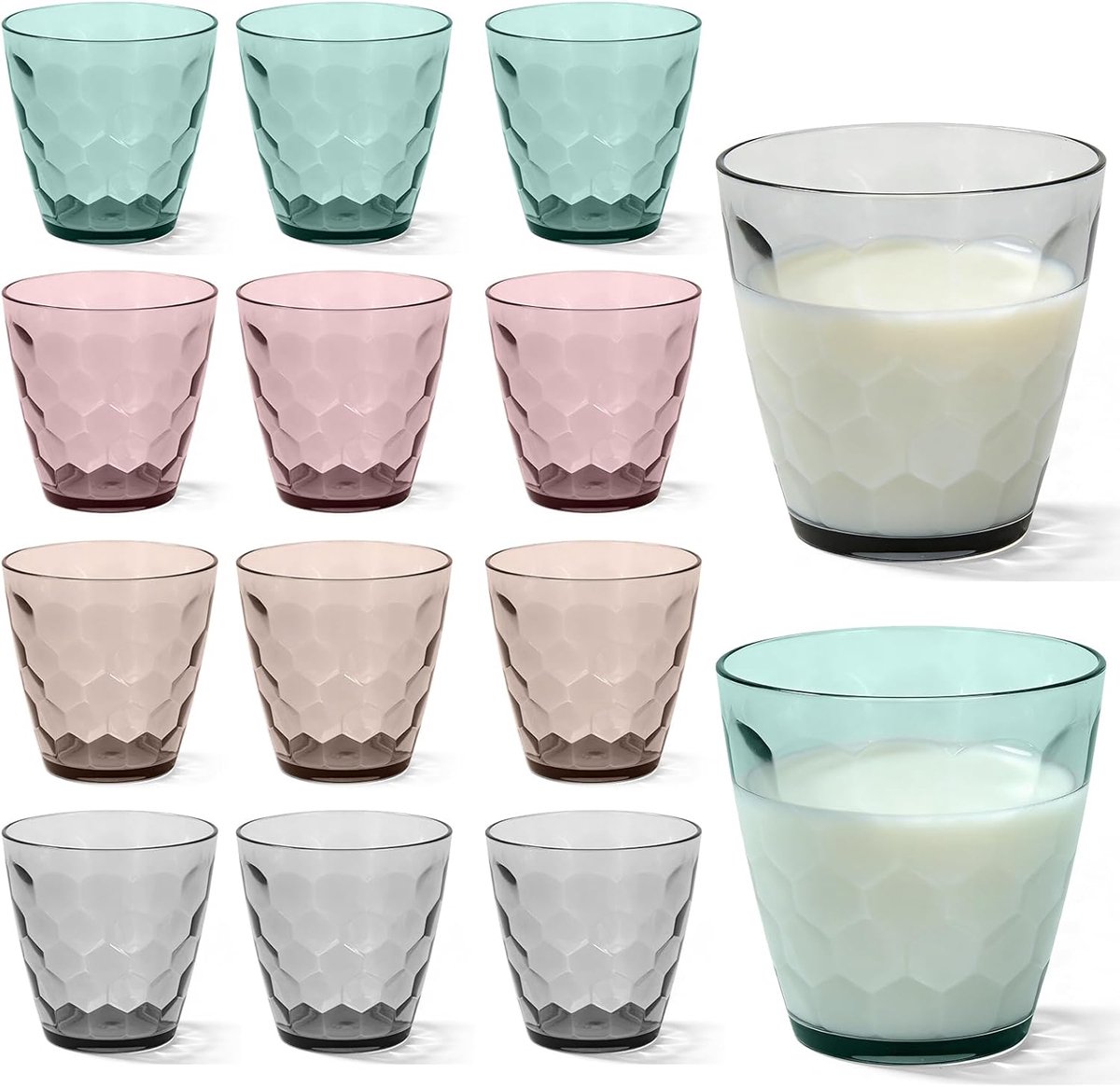SnelShoppen - Set van 12 Kleurige Waterglazen - 325 ml Plastic Drinkbekers - Schokbestendige PP Cups voor Thuis, Feest, Camping en Kinderen
