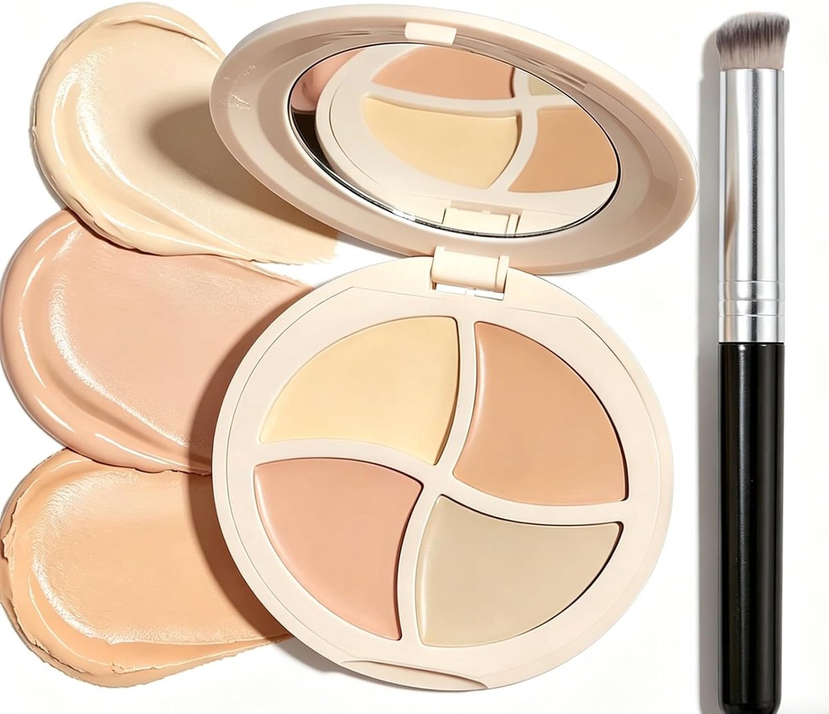 4-in-1 crème concealer-palet voor donkere kringen, roodheid, bleekmiddel, waterdichte foundation, kleurcorrector, volledige dekking, natuurlijke matte crème contour
