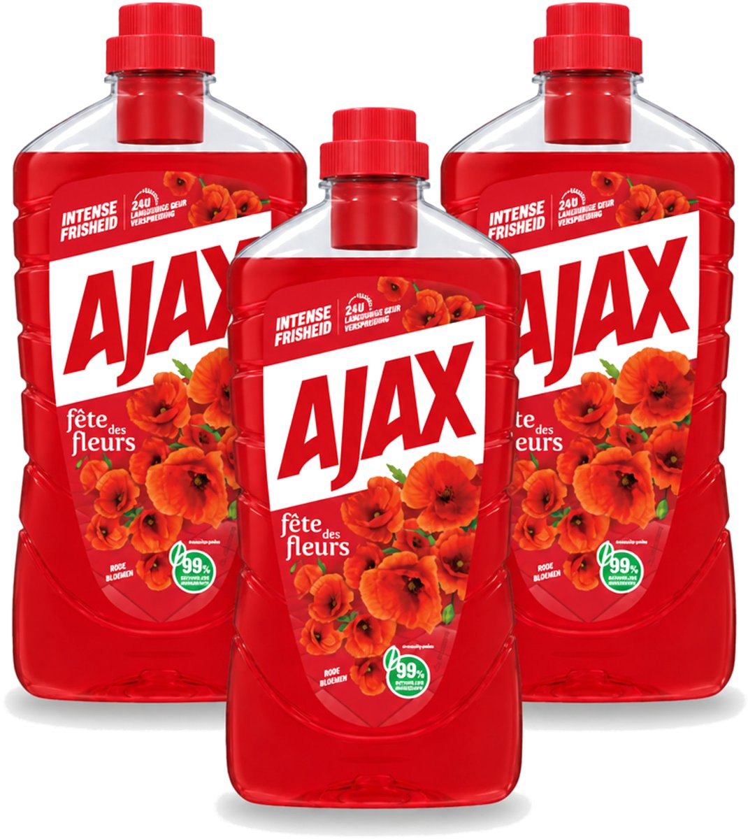 3 x Ajax - Allesreiniger - Fête des Fleurs - Intense Frisheid - Langdurige Geurverspreiding - 1 L - Voordeelverpakking - 3 stuks