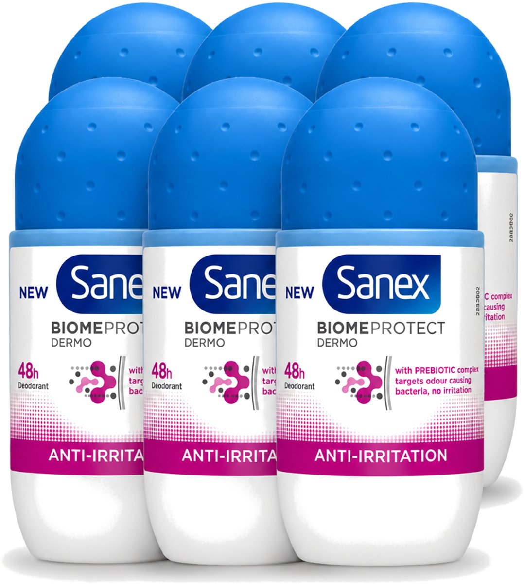 6 x Sanex – Deo Roll-on – BiomeProtect Dermo Anti-Irritation – 50 ml - Voordeelverpakking - 6 stuks