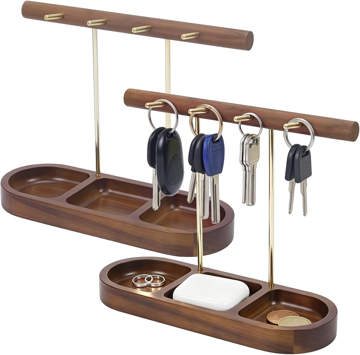 2 sleutelhouders voor de entree, van acaciahout, met 4 haken, organizer voor halskettingen en tafelsieraden - ShopVlot