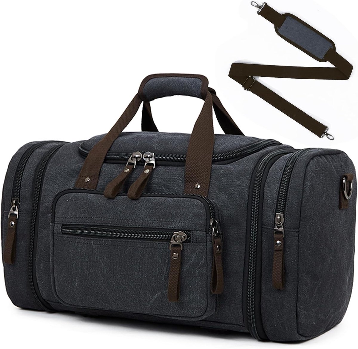 35-40L Expandable Canvas Duffle Bag for Men, Vintage Crossbody Travel Luggage Bag, Large Capacity Weekender Bag - ShopVlot