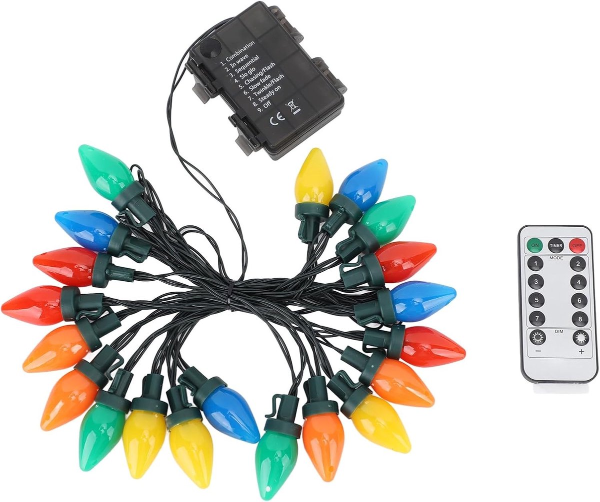 Buitenverlichting voor Kerst, 5 meter IP44 Waterdichte Vintage Multicolor Sfeerverlichting met 20 LED Lampen en Afstandsbediening voor Tuin en Terras