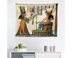 ABAKUHAUS Egyptisch Print Wandkleed, Oud Papyrus Depicting Queen Nefertari Historisch Empire Kunst, Stoffen Wandkleed Decoratie voor Slaapkamer Woonkamer Studentenkamer, 70 x 60 cm, Beige Oranje