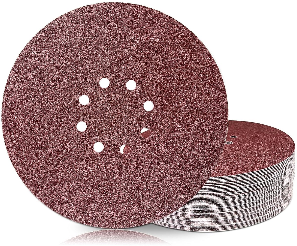 50 Pieces Sandpaper 225 mm Tape 8 Holes Grit 40/60/80/120/240 Compatible with Dry Construction Sander - ShopVlot