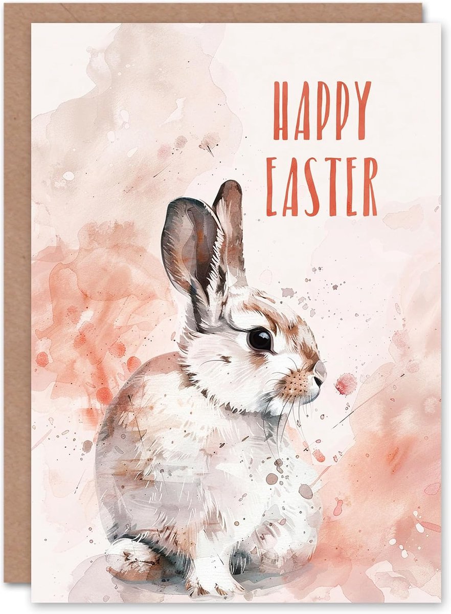 Cute Bunny Rabbit Light Pink Watercolour For Her Woman Easter Card