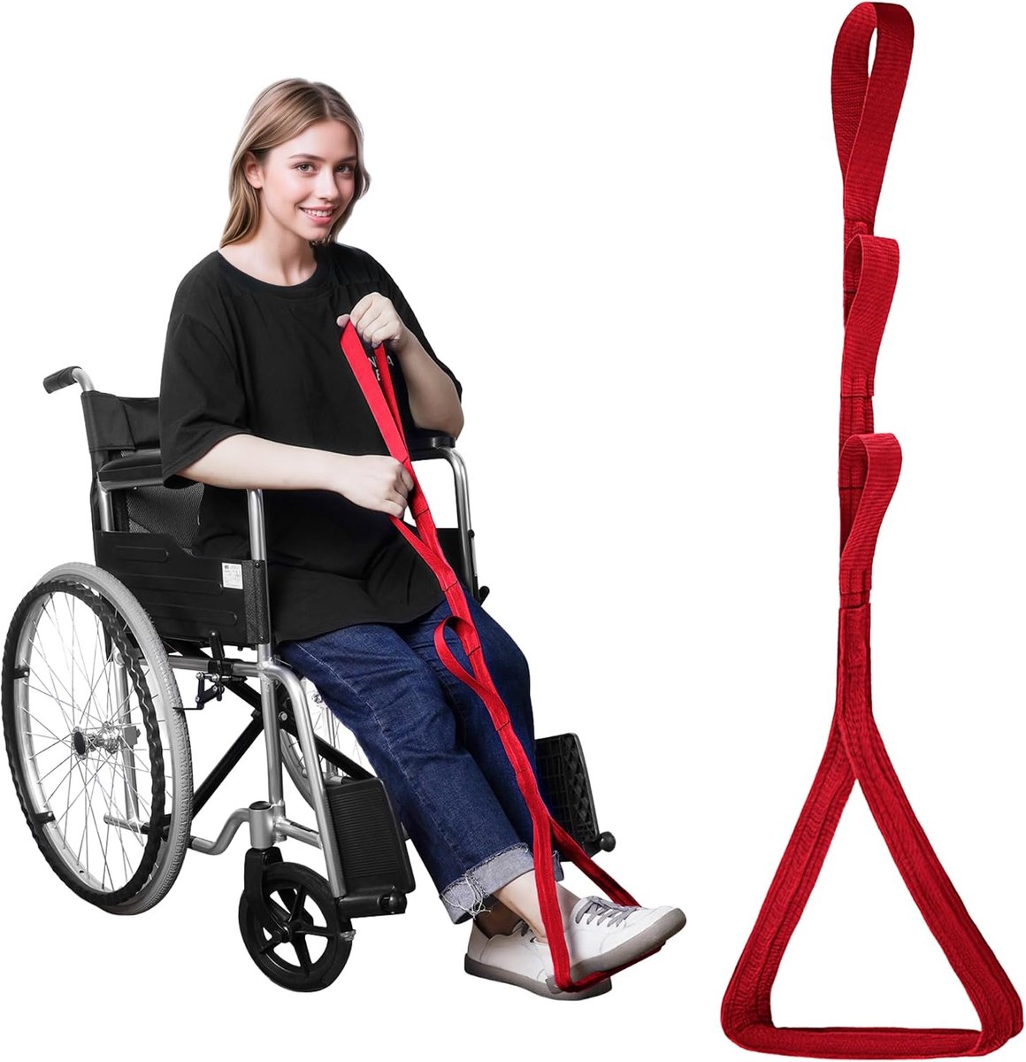 Been- en dijlifter met vormvaste voetlus – beenhefhulp & beenlifter voor senioren, auto instaphulp & bed, dagelijkse hulp na heup- & knie-operatie (rood)
