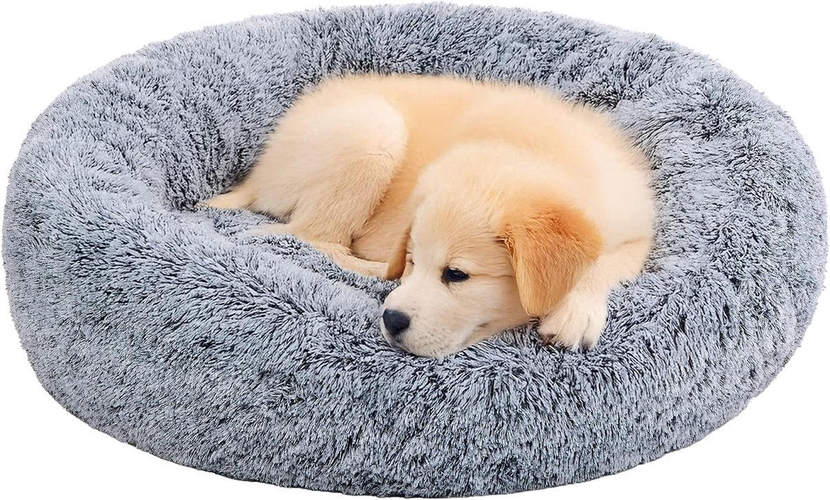 Kattenbed 60 cm, wasbaar, wollig, orthopedische hondenbedden, grote en kleine honden, kattenslaapplaats voor katten, donut (grijs, 60 cm)