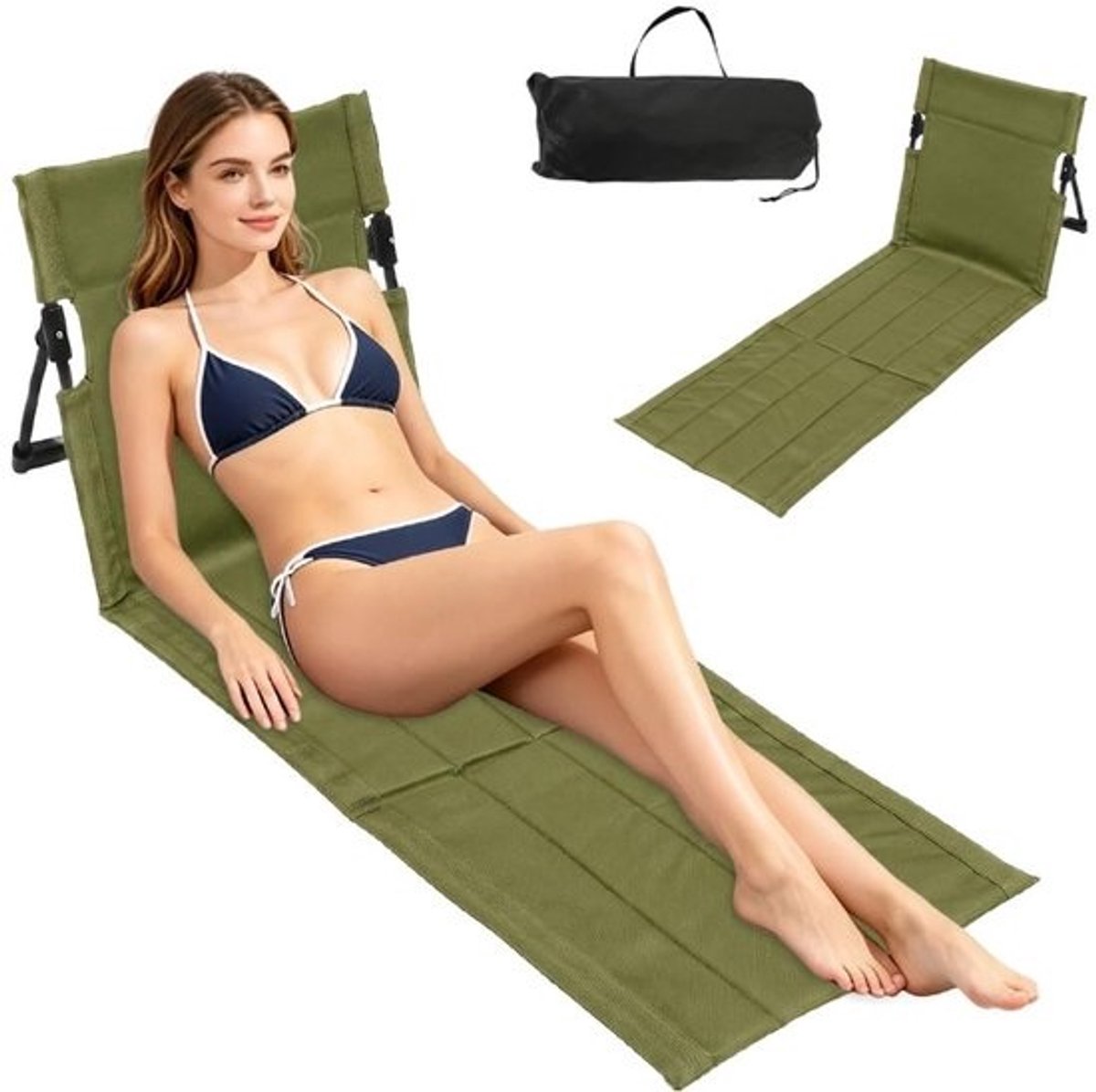 Strandmat met rugleuning - Opvouwbare strandstoel campingstoel - Ontspannen buiten - Verstelbare rugleuning - 40.5 x 79 x 41 cm