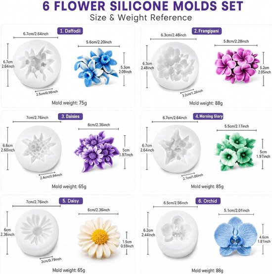 6 stuks kaarsvormen van siliconen voor bloemen, kaarsvormen van 3D-siliconen, kaarsvormen van siliconen voor het maken van kaarsen om te knutselen — afbeelding 2