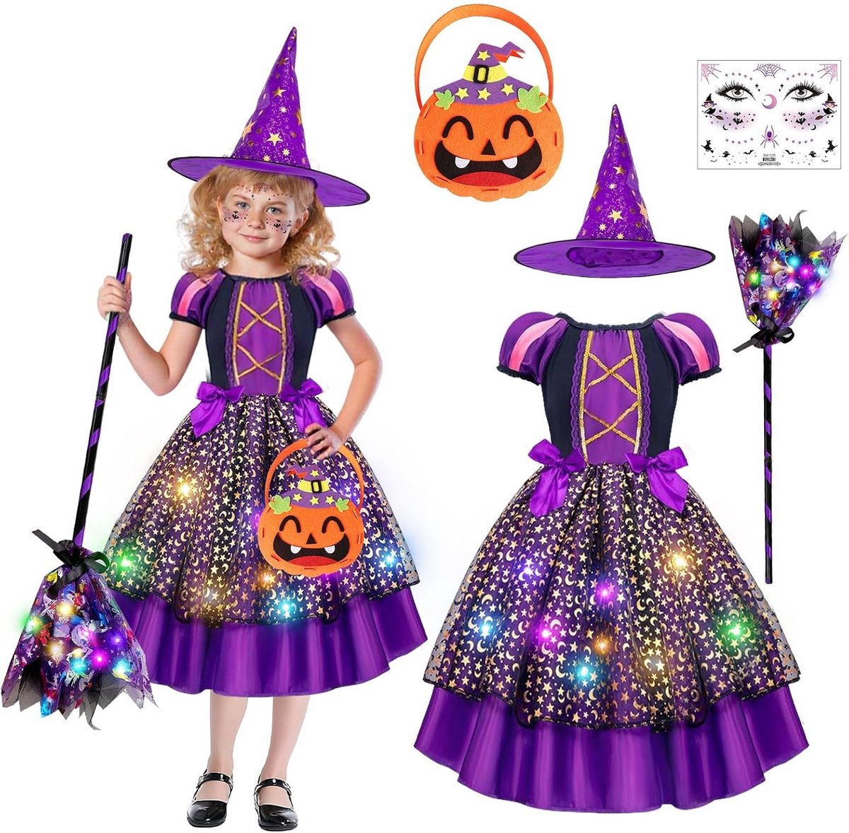 Heksenkostuum voor meisjes, Halloween-kostuum voor kinderen,