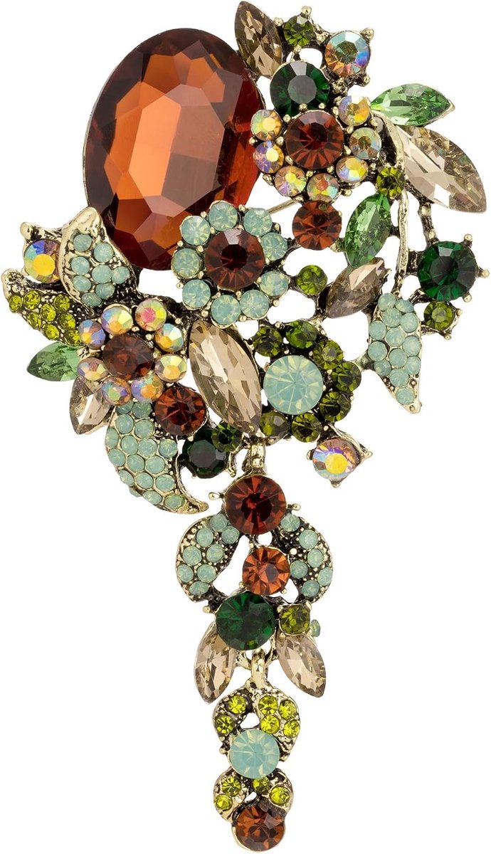Bloemen Broche voor Dames, Elegante Kristallen Reverspeld met Strasssteentjes, Exquise Sieraadgeschenk voor Bruiloft, Grote, lange Bloemenbroche voor Dames