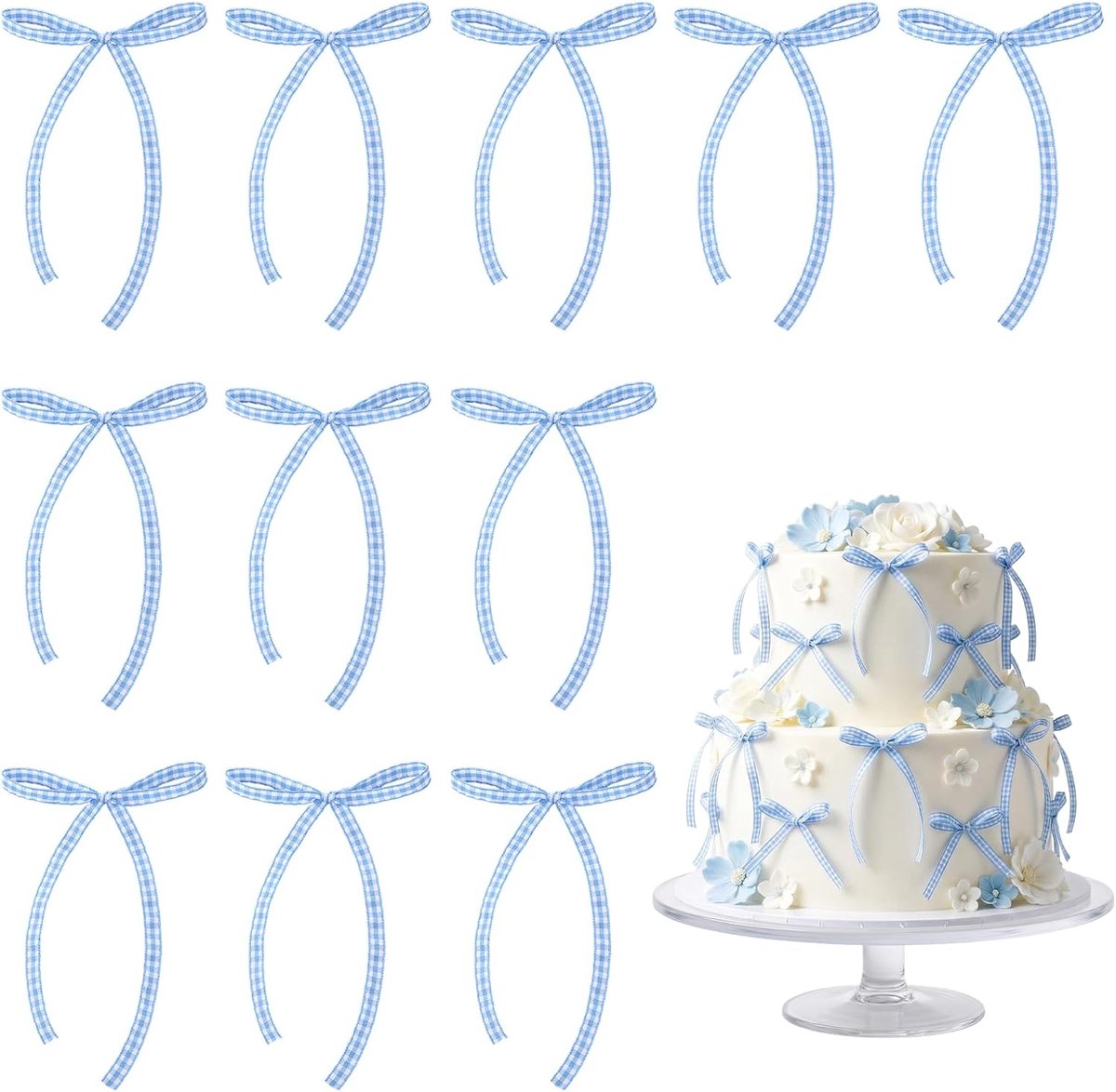 30 stks Bow Cake Toppers, Blauwe Strik Linten voor Cake Decoraties