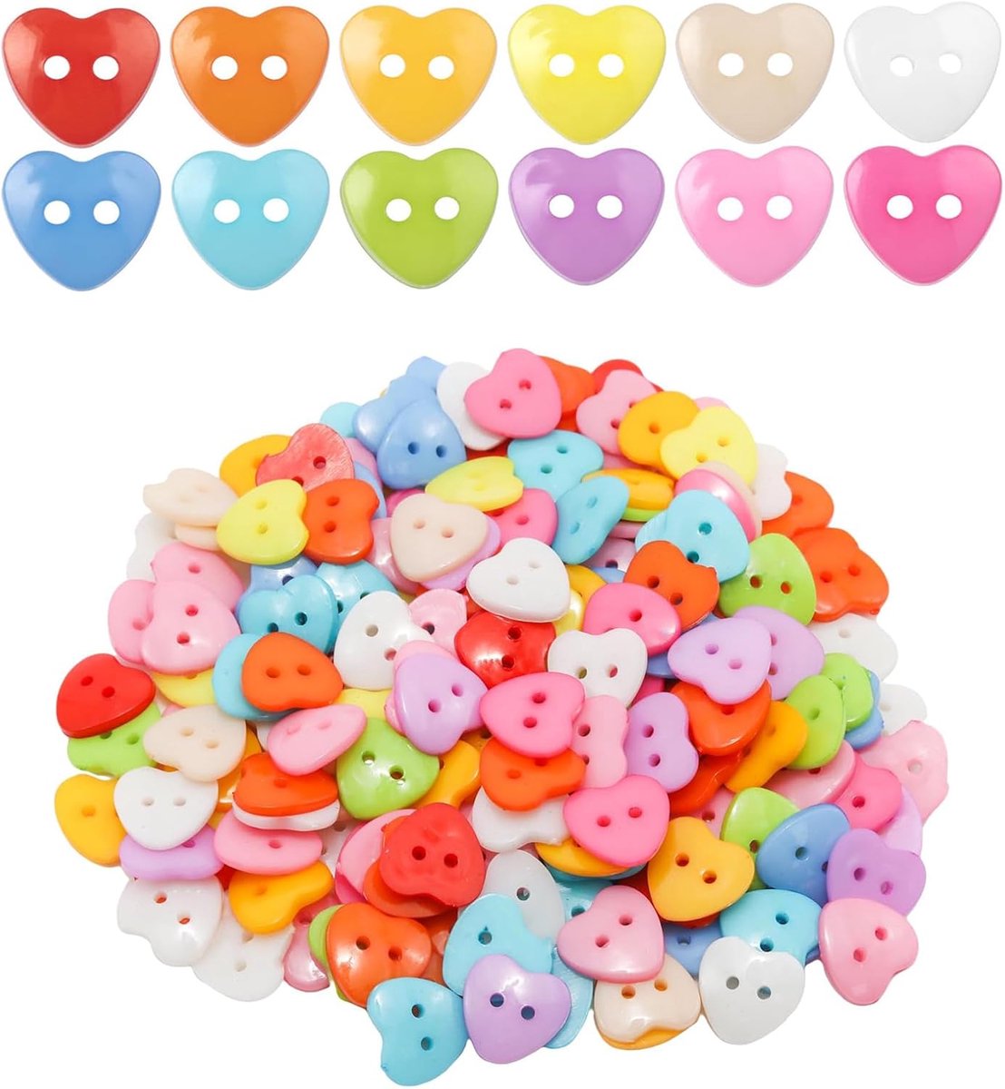 Knopen om te knutselen, hars knutselknopen, 2 gaten, hartvormige hars, knutselknopen, gemengde maten en kleuren voor doe-het-zelf knutselen, naaien, kledingdecoratie en knutselen