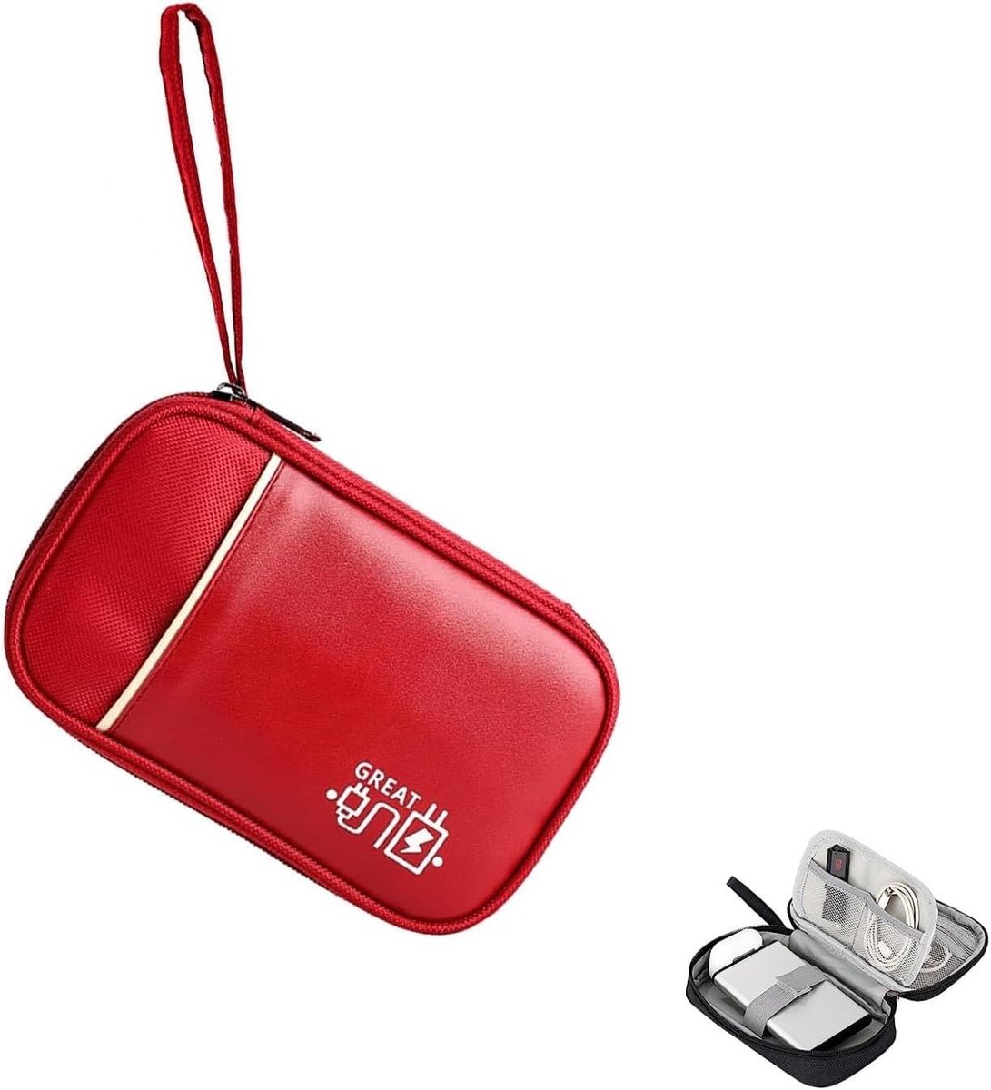 Compacte Kabel Organizer voor Elektronica, Reisaccessoire, Multifunctionele Tas voor Kabels en Opladers, Rood