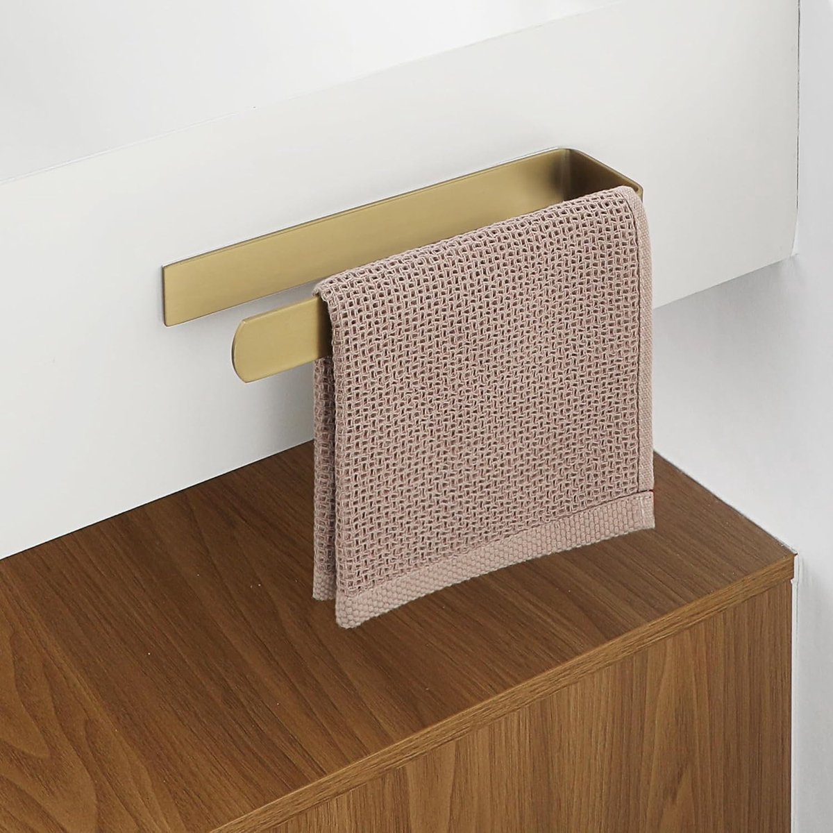 Towel holder made of stainless steel, self-adhesive towel holder, one-sided opening, gold - ShopVlot