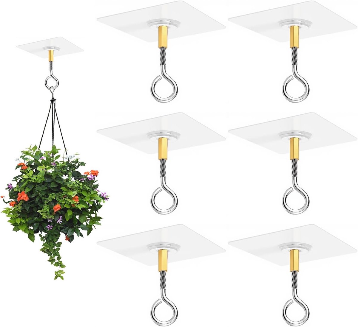 Plafondhaken voor hangplanten - Zelfklevend - Transparant PVC met RVS haken - Eenvoudige installatie zonder boren - ShopVlot