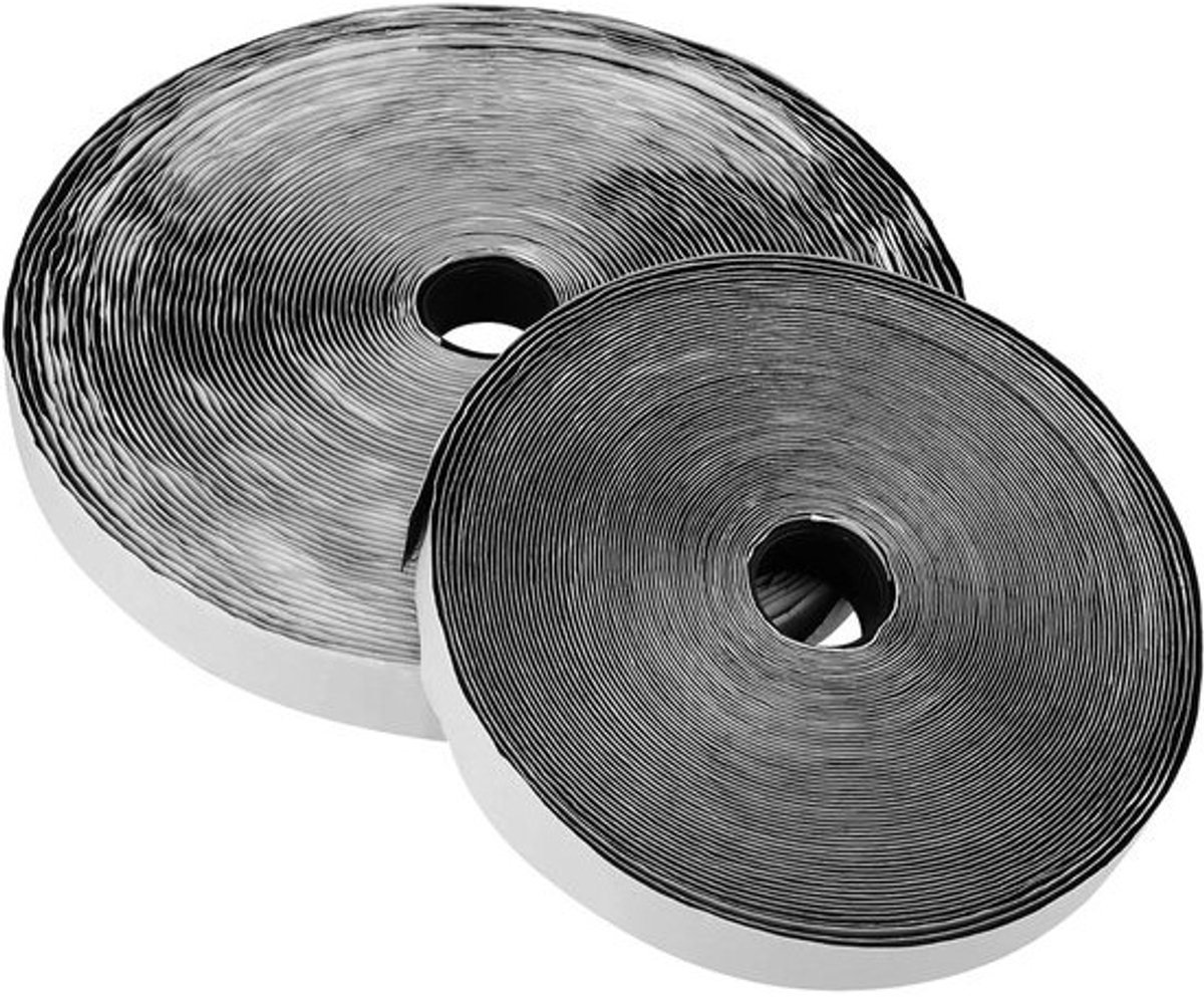 2 rollen 25m x 20mm haak- en lussentape - zelfklevend, zwart