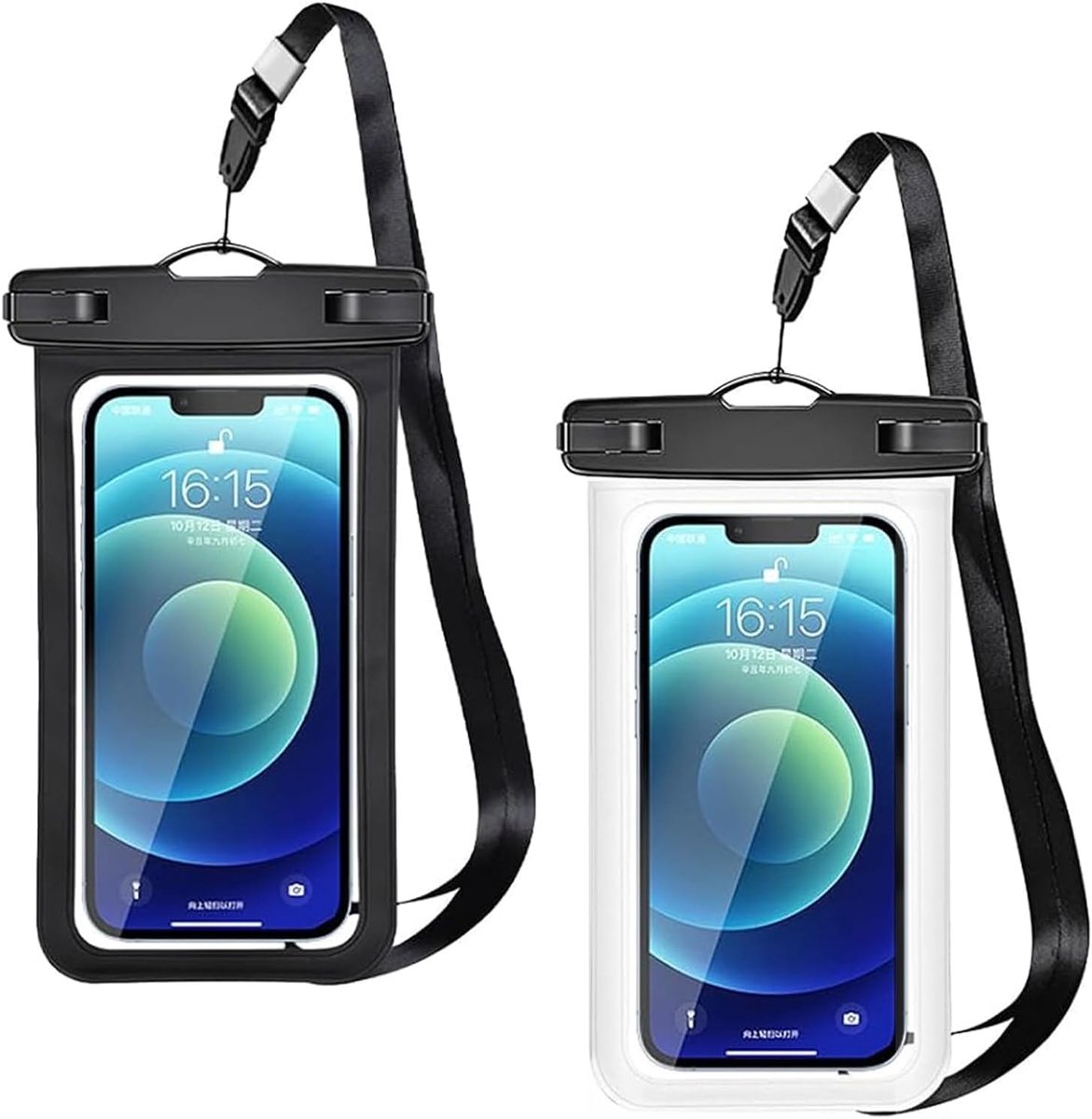Telefoonhoes [IPX8], set van 2 universele onderwatertelefoonhoes voor iPhone 16/15/14/13 Pro Max XR X SE, Samsung Galaxy S24/S23 enz. voor mobiele telefoons tot 6,7 inch, zwart en