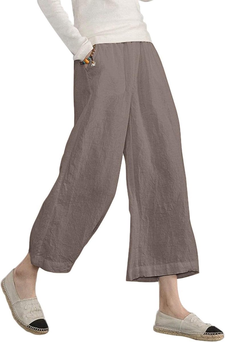 Damesbroek, elastische taille, brede broek, vloeiend, cargobroek, zomer, 7/8, katoen
