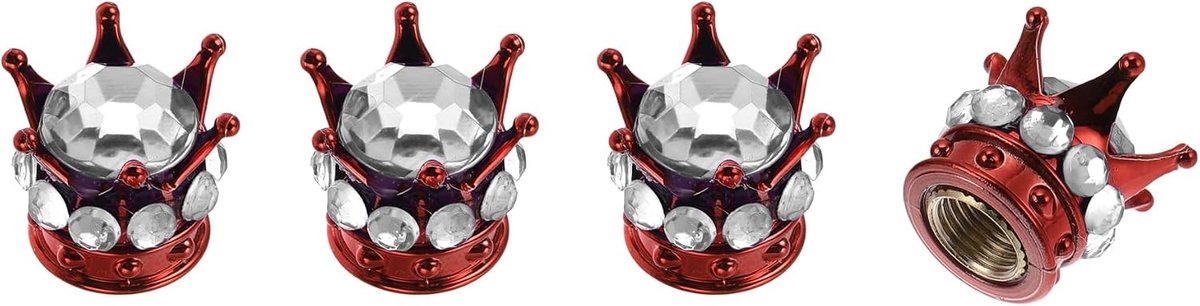 Set van 4 Decoratieve Ventieldoppen voor Auto en Vrachtwagen - Stofkappen voor Banden, 15mm, Rood en Zilver, ABS en Koper