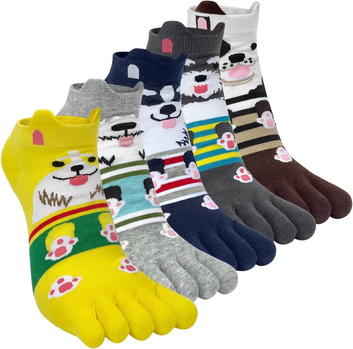 Sokken Katoenen sokken met vijf vingers Korte sokken Enkelsokken Leuke kleurrijke dierenfruitpatroon Sneakersokken Nieuwe sportsokken met tenen Enkele maat: 35-40/5 paar