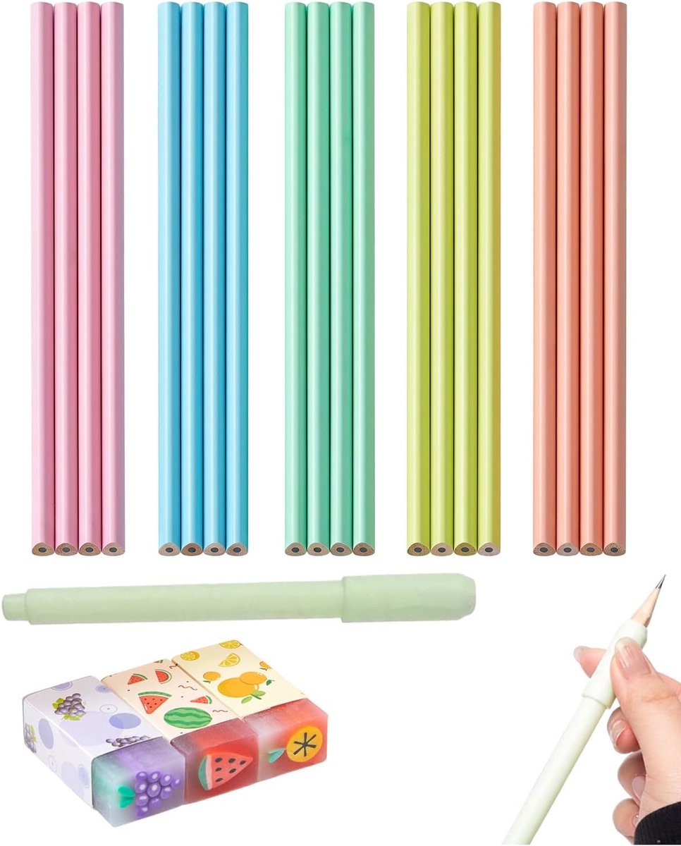 Potloden, 20 stuks, pastelpotloden met gekleurde schacht, klassieke grafietpotloden met gum en siliconen greephulp, voor notities, tekenen, schetsen en schrijfwaren.