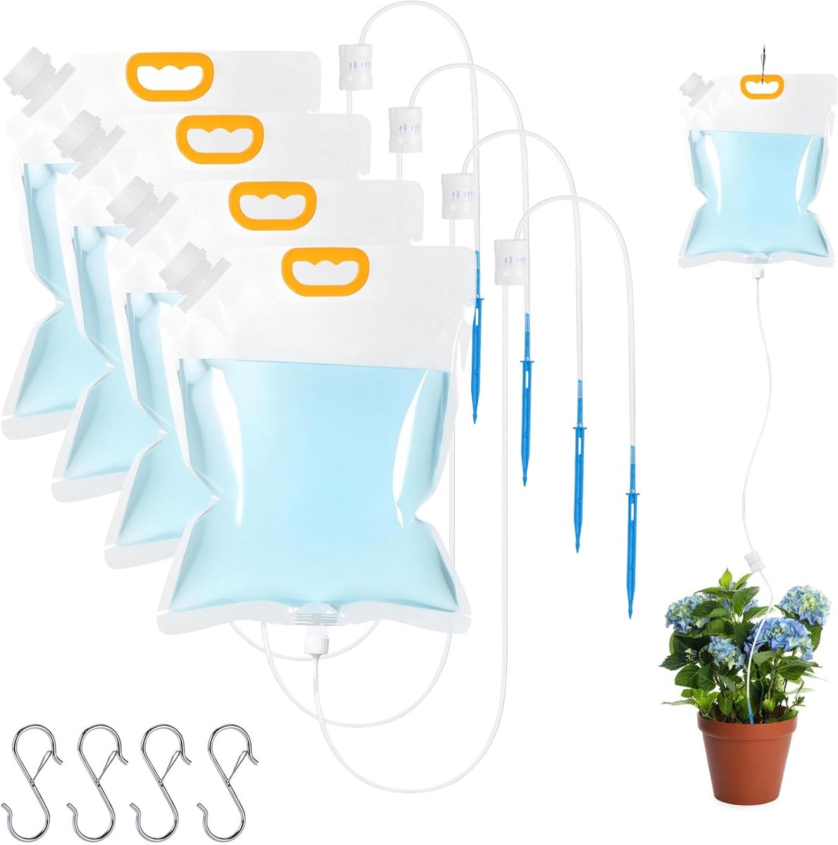 Automatische irrigatiesystemen, 4 stuks, 5 l, irrigatieapparaat met verstelbare doorstroming voor planten binnen en buiten