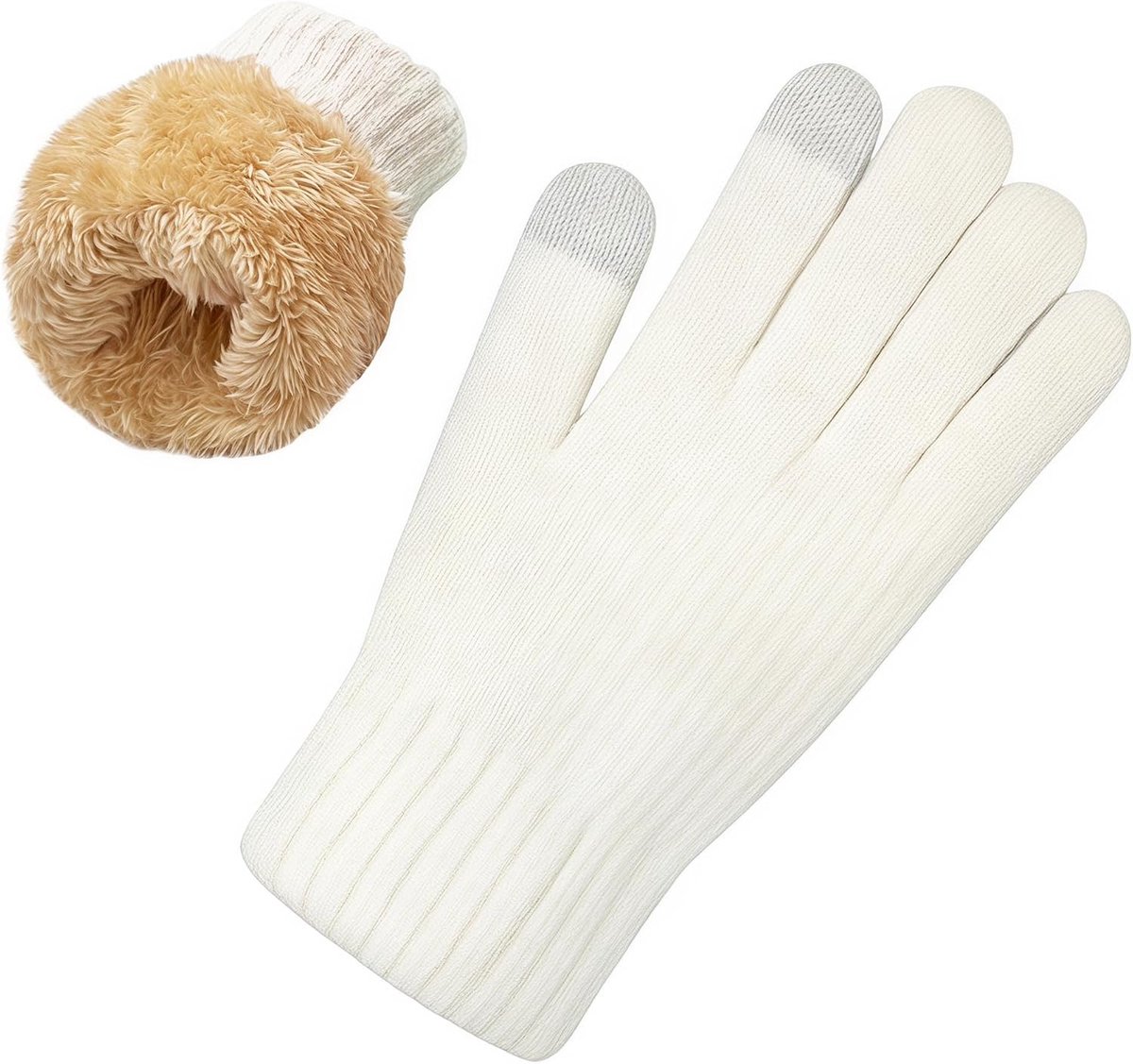 Handschoenen met fleecevoering voor dames, warme gebreide handschoenen met touchscreen, thermische handschoenen voor werk buiten en binnen