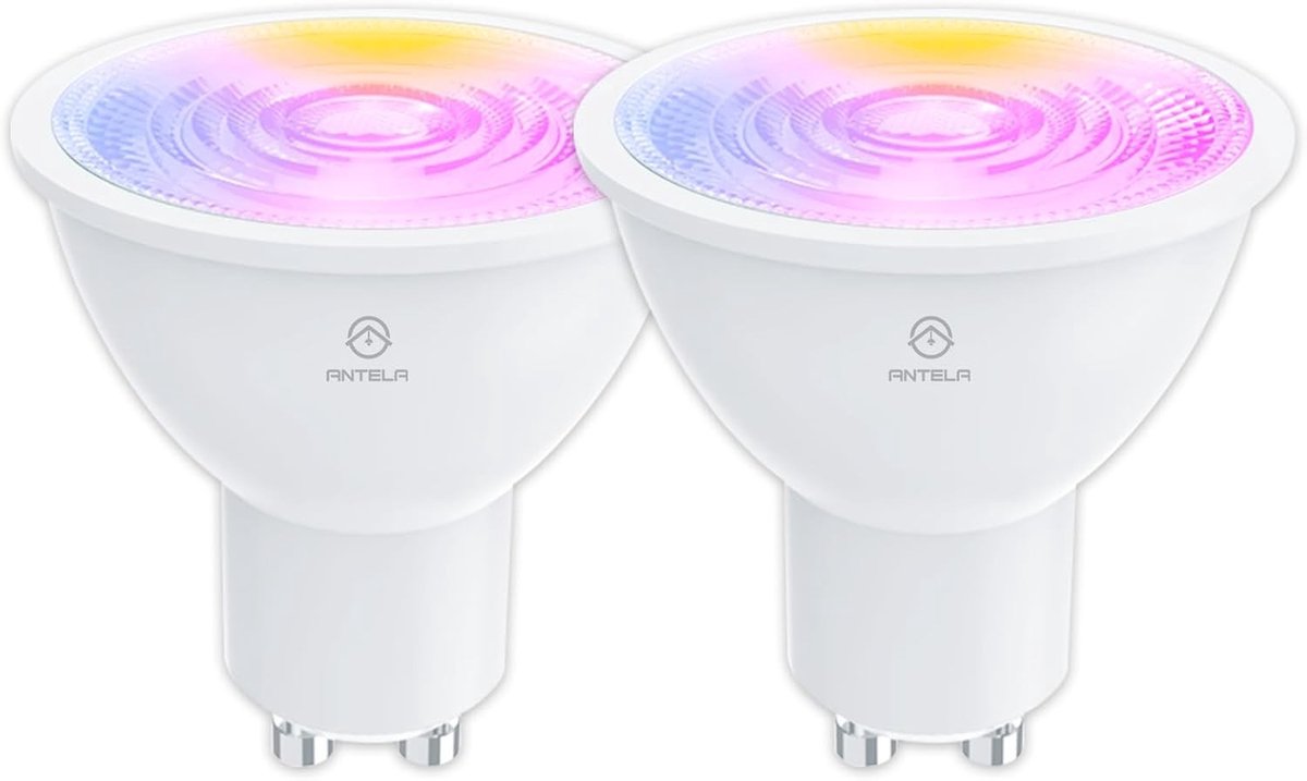 Slimme Wifi GU10 Lamp met RGB Kleuren en Warm/Wit Licht, Compatibel met Alexa en Google Home, 4.5W, 16 Miljoen Kleuren, 15000 Uur Levensduur, 2 Stuks