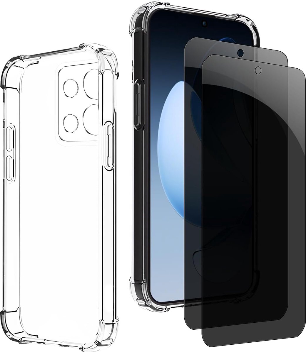 Inkijkbescherming voor Oppo Reno13 5 g, 1 TPU hoes met 2 stuks pantserglas, 9H glas, anti-spy folie, transparante siliconen beschermhoes, anti-geel, slank