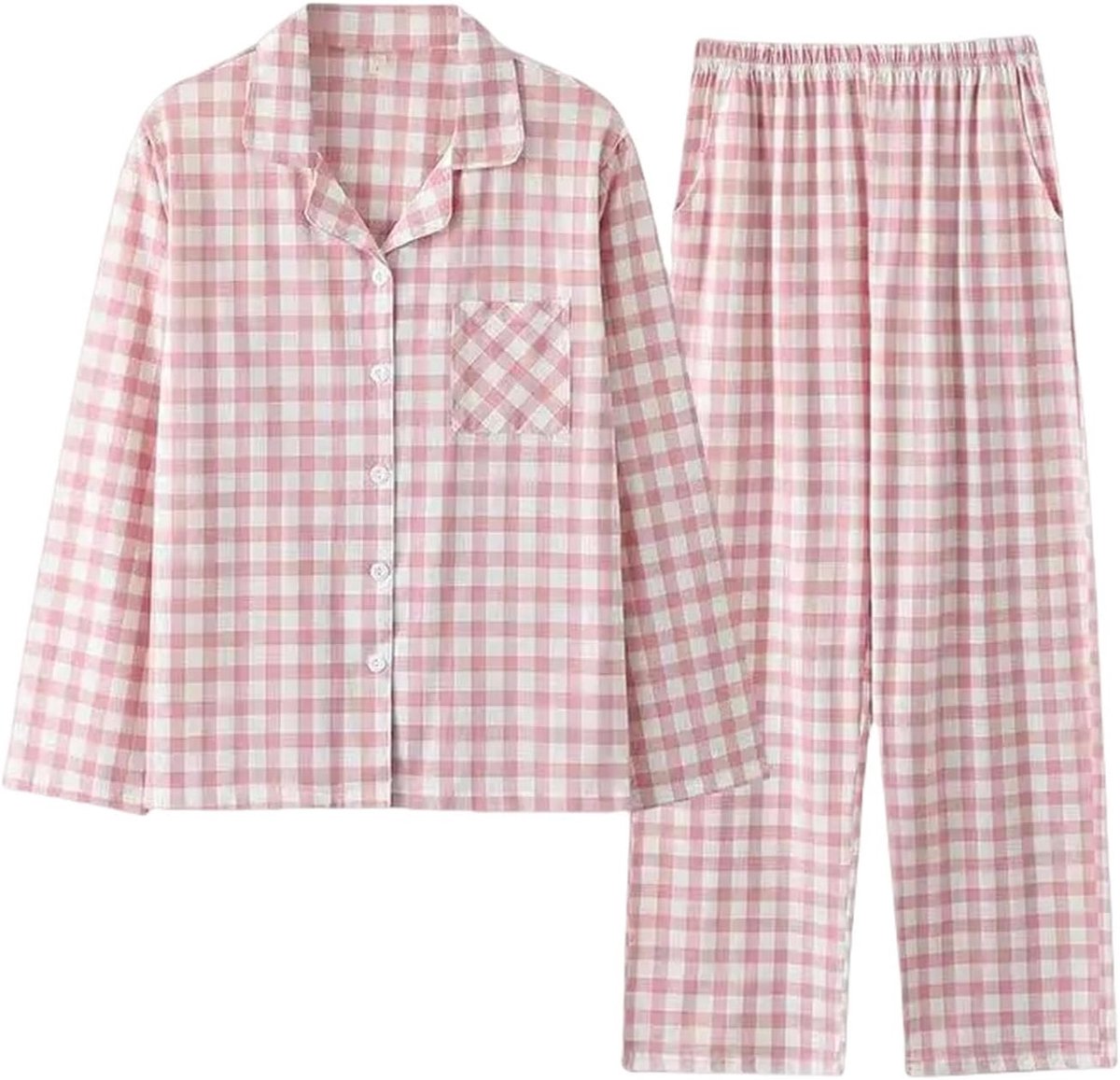Pyjamas for women Cotton Couple Pajamas Set Women Men Plaid Loungewear Spring Comfortable Home Clothing Long Sleeves Pants Sleep-pink-man-xl(60-70kg)