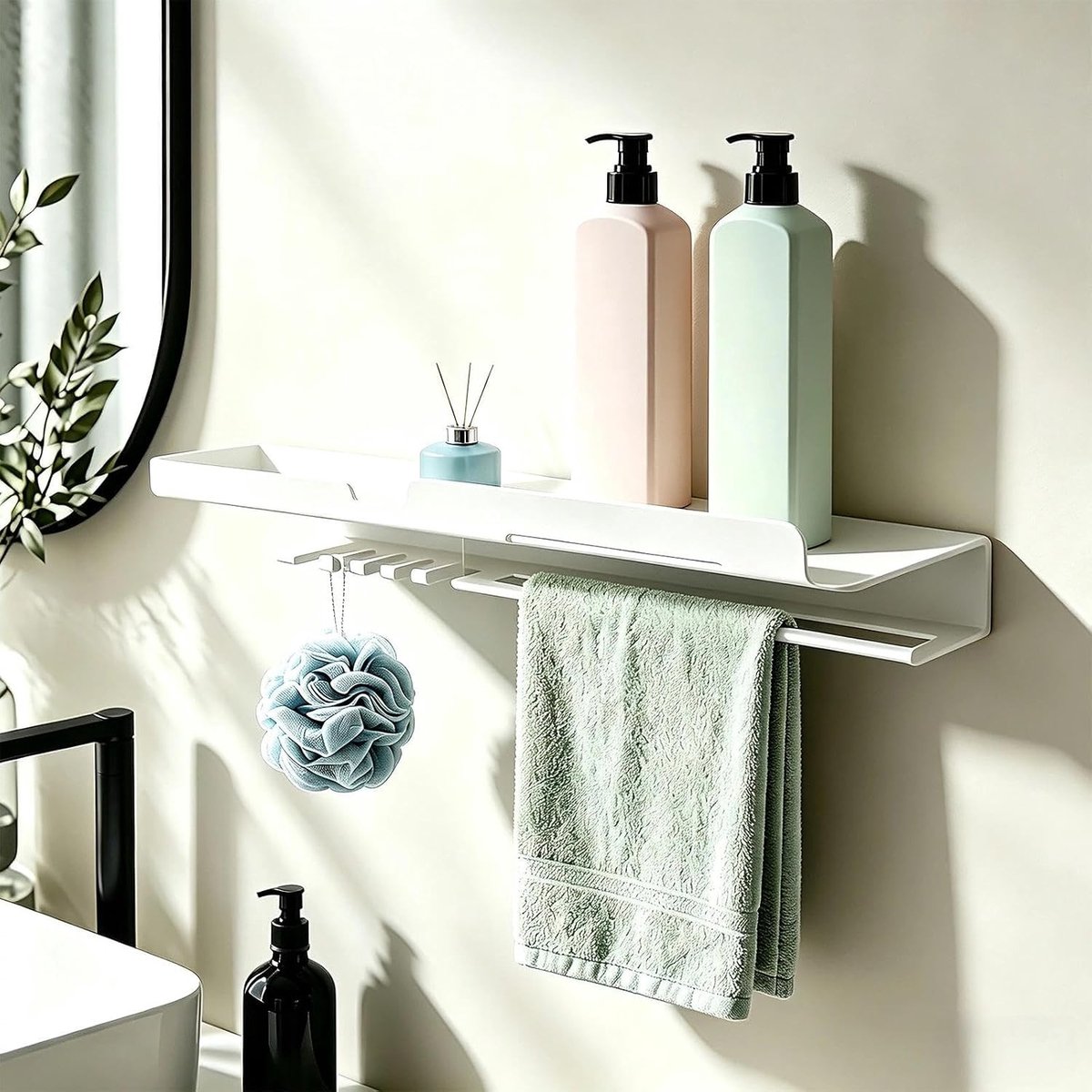 Wandrek voor de badkamer 40 cm - Doucheplank in wit, ideaal voor opslag van shampoo, zeep en accessoires