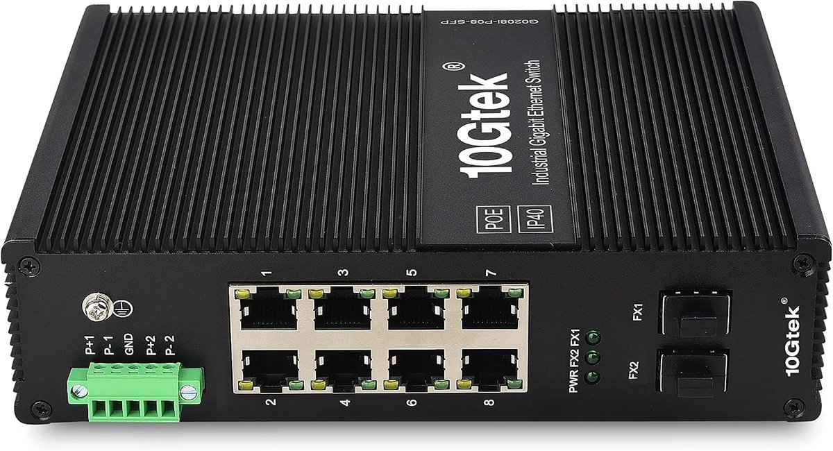 Industrial IP40, 10-Port Gigabit Ethernet Switch, POE 802.3af/at (w/20km SFP transceiver), G0208i-P08, DIN-Rail Mount - ShopVlot