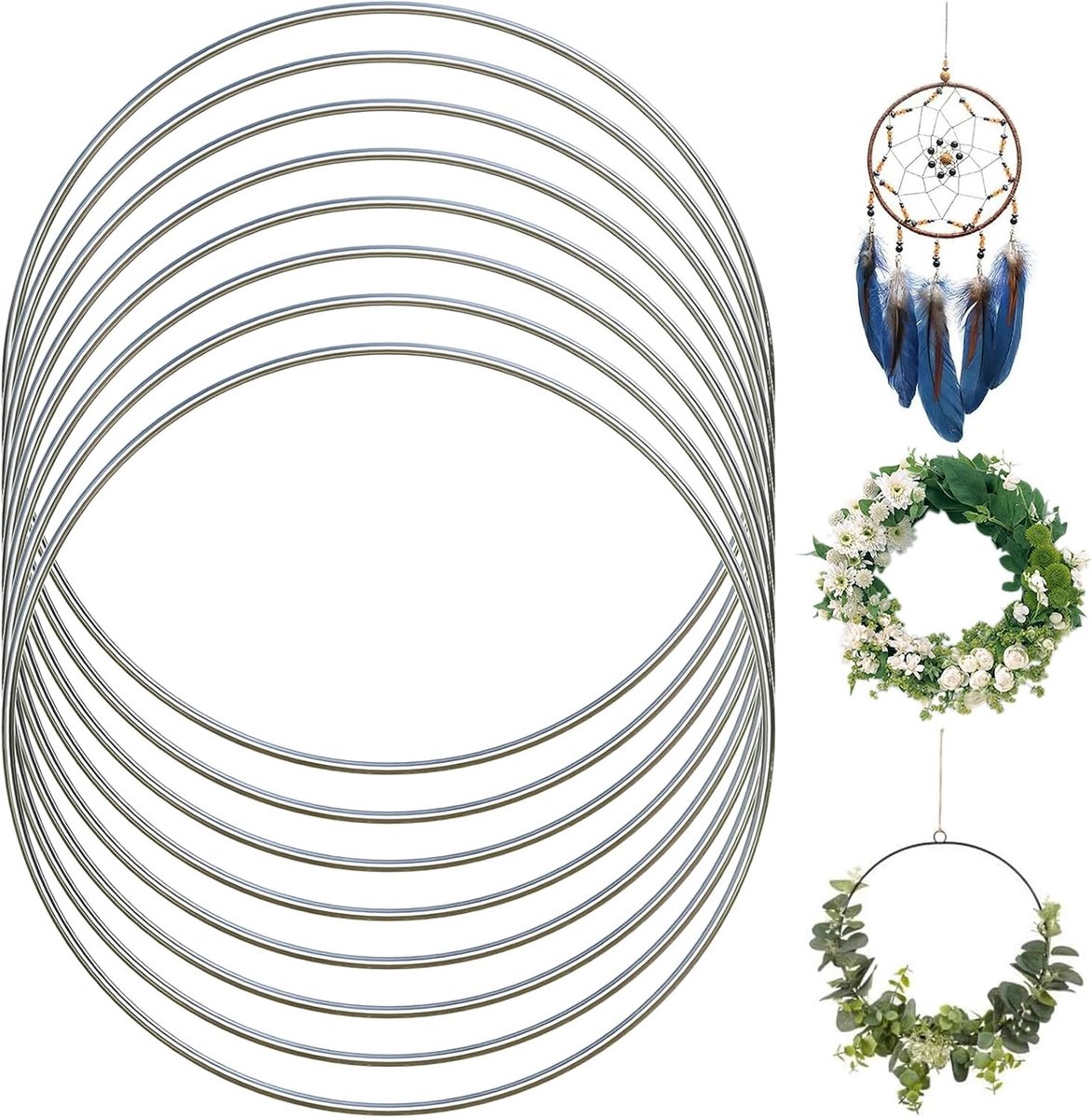 8 stuks metalen ringen Diameter 25 cm zilver gecoate dikte Ongeveer 3 mm Knutselbenodigdheden DIY Bruiloft Krans Decoraties voor Dromenvanger Bloemen Bruiloftskransen Kanten Muur Opknoping (zilver)