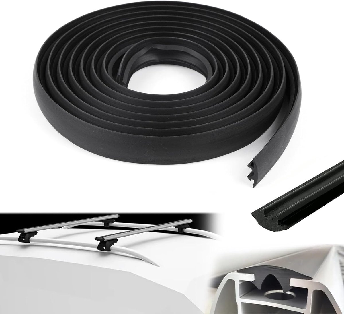 Afdichting voor dakdrager, rubberen afdichtingen, dakdrager, 3 m, EPDM, afdichtstrip voor dakrails, geluidsreductie, universeel, op maat te snijden, zonder gereedschap, zwart