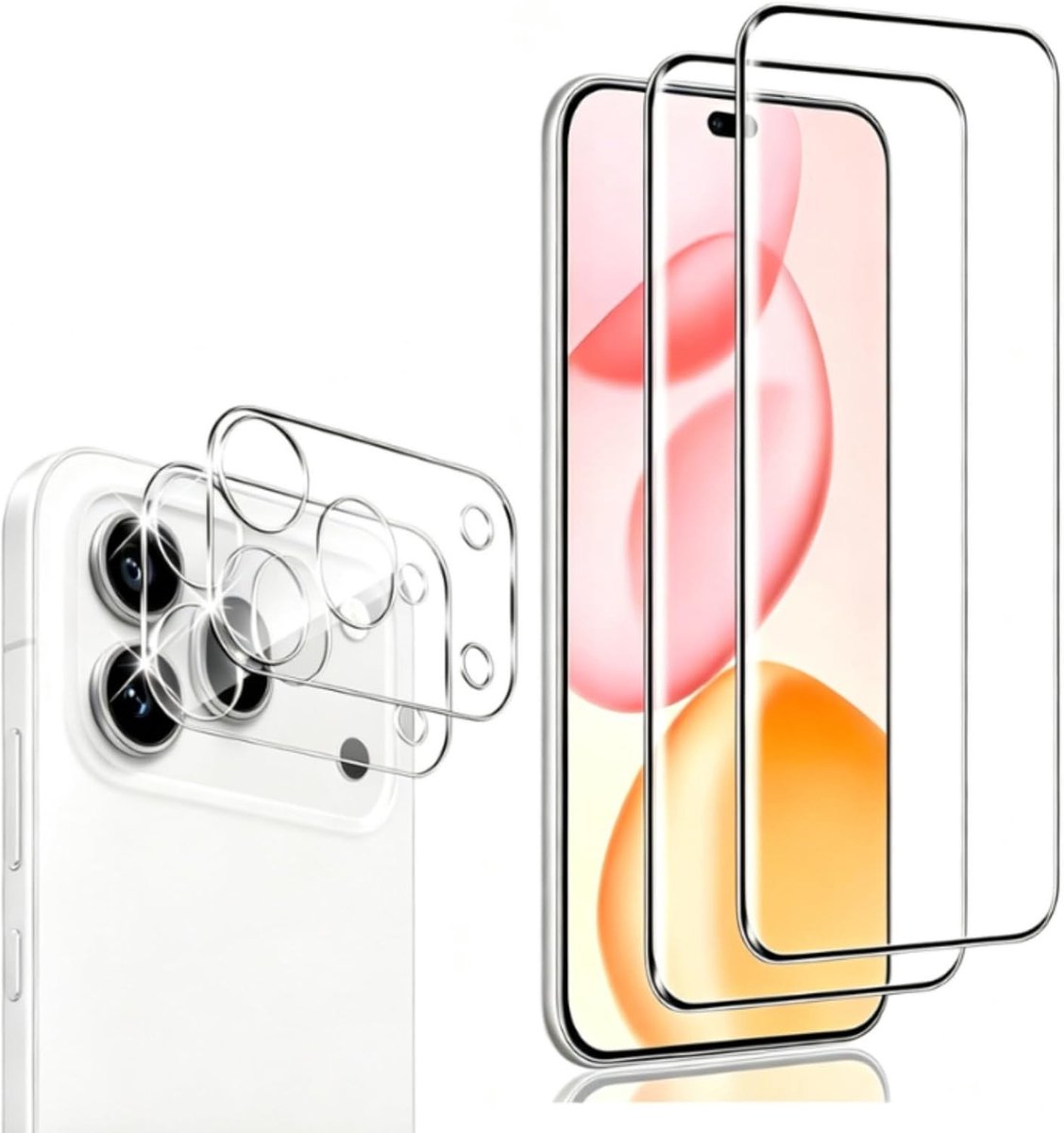 Screen protector voor Honor 600 Pro 5G, 2 stuks krasbestendige displaybeschermfolie met 2 stuks camerafolie, HD helder, zonder luchtbellen, Ultra Boven 9H+ Gehard glas